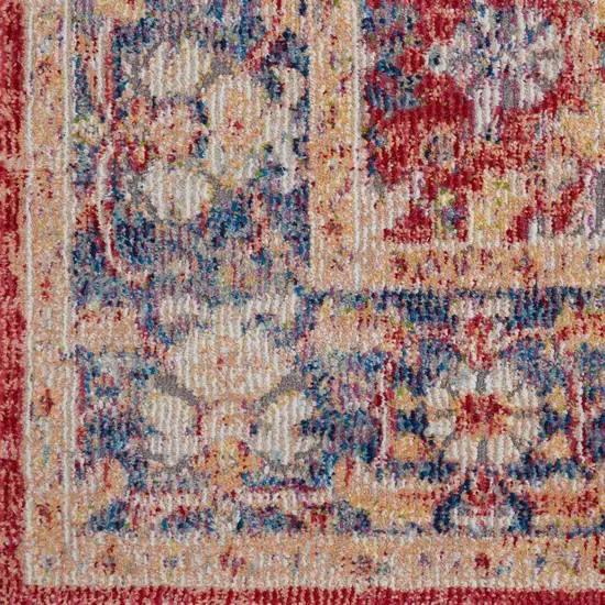 6' Blue and Red Floral Distressed Non Skid Runner Rug Photo 5