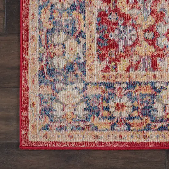 6' Blue and Red Floral Distressed Non Skid Runner Rug Photo 4