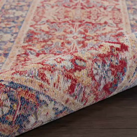 6' Blue and Red Floral Distressed Non Skid Runner Rug Photo 7