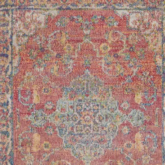 6' Blue and Red Floral Distressed Non Skid Runner Rug Photo 6