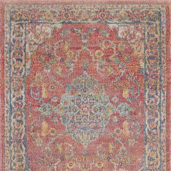 6' Blue and Red Floral Distressed Non Skid Runner Rug Photo 7