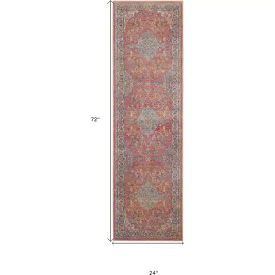 6' Blue and Red Floral Distressed Non Skid Runner Rug Photo 3