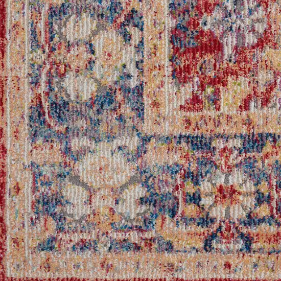 8' Blue and Red Floral Distressed Non Skid Runner Rug Photo 7