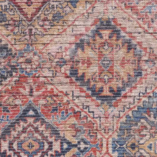 8' Blue and Red Floral Power Loom Distressed Washable Runner Rug Photo 4