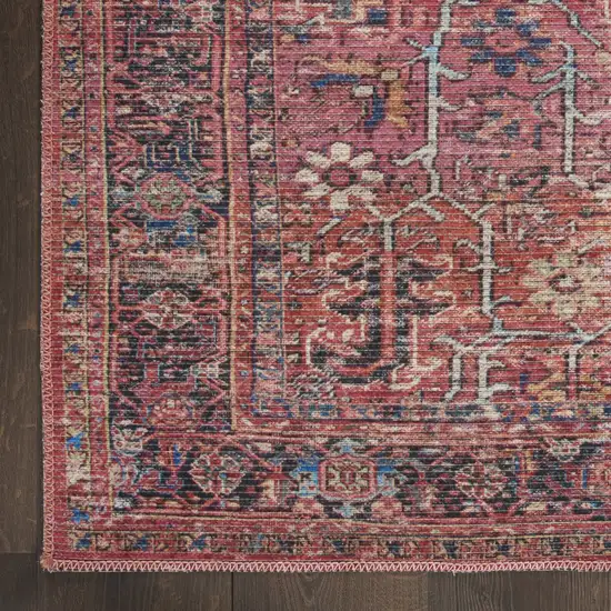 8' Blue and Red Floral Power Loom Distressed Washable Runner Rug Photo 2