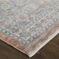 Photo of 10' Blue and Red Oriental Power Loom Runner Rug With Fringe