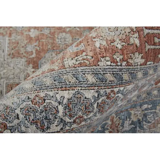 10' Blue and Red Oriental Power Loom Runner Rug With Fringe Photo 7