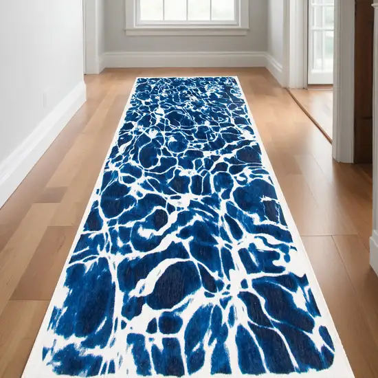 10' Blue and White Abstract Non Skid Area Rug Photo 1