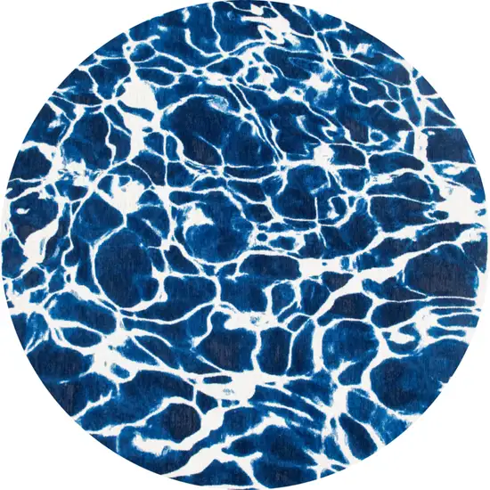 5' Blue and White Round Abstract Non Skid Area Rug Photo 2