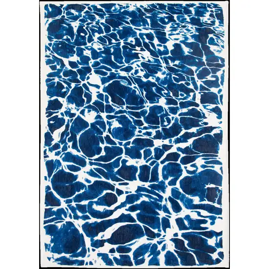 5' Blue and White Round Abstract Non Skid Area Rug Photo 4