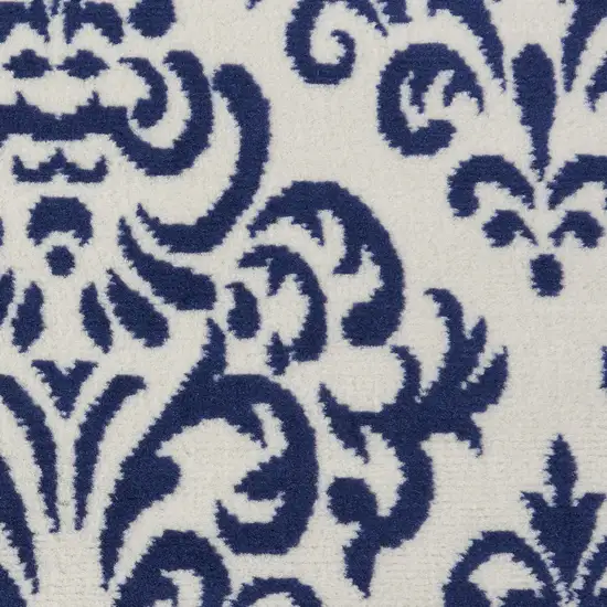 8' Blue and White Round Damask Power Loom Area Rug Photo 8