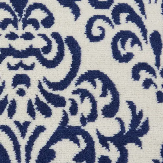 5' Blue and White Round Damask Power Loom Area Rug Photo 8