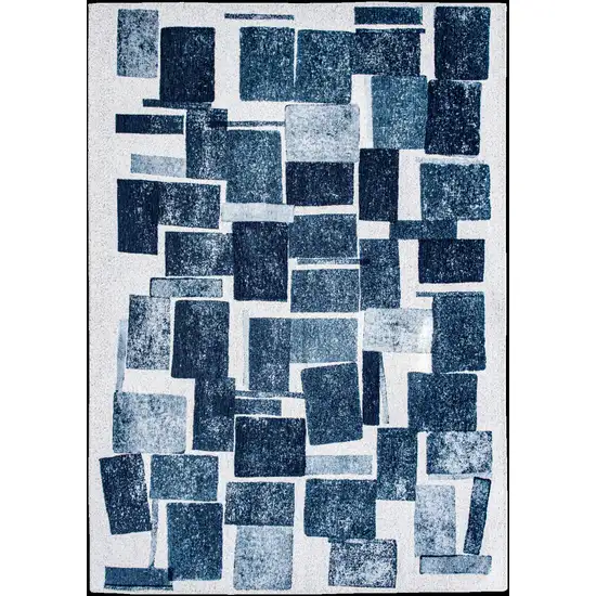 5' Blue and White Round Geometric Non Skid Area Rug Photo 4