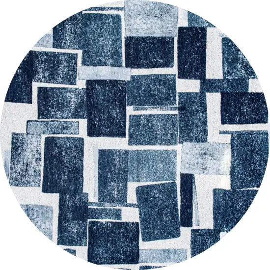 5' Blue and White Round Geometric Non Skid Area Rug Photo 2