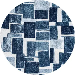 Photo of 5' Blue and White Round Geometric Non Skid Area Rug