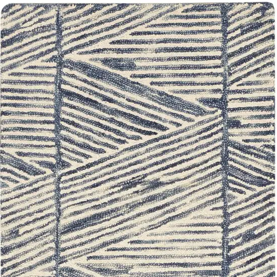 8' Blue and White Wool Abstract Runner Rug Photo 6