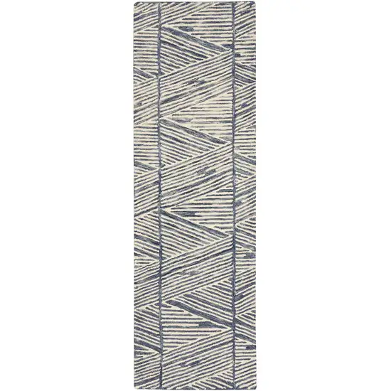 8' Blue and White Wool Abstract Runner Rug Photo 2