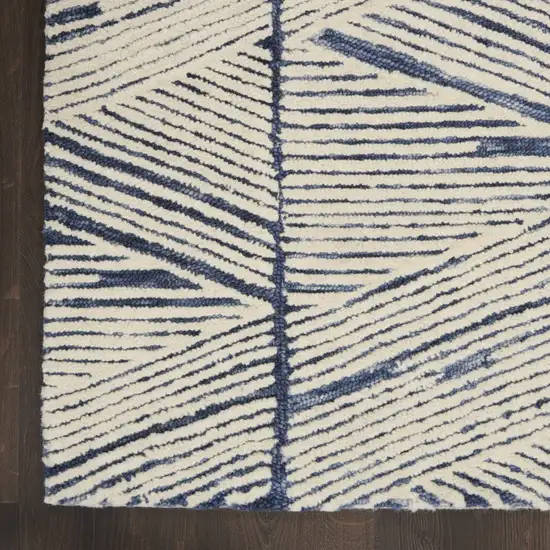 8' Blue and White Wool Abstract Runner Rug Photo 4