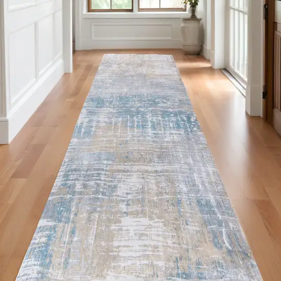 10' Blue and Yellow Abstract Non Skid Area Rug Photo 1