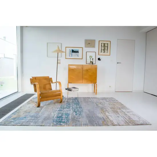 10' Blue and Yellow Abstract Non Skid Area Rug Photo 7