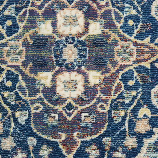 4' Blue and Yellow Floral Distressed Non Skid Round Rug Photo 5