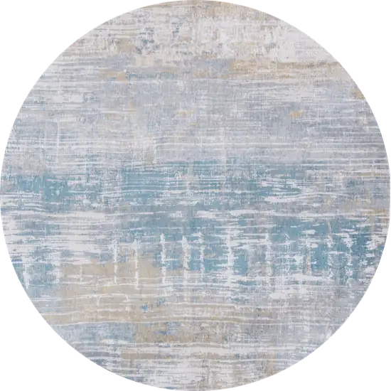 5' Blue and Yellow Round Abstract Non Skid Area Rug Photo 2