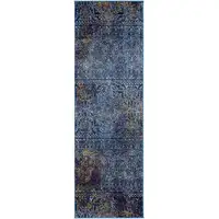 Photo of 7' Blue and Yellow Southwestern Power Loom Runner Rug