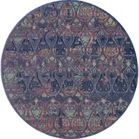 Photo of 4' Blue and Yellow Trellis Distressed Non Skid Round Rug