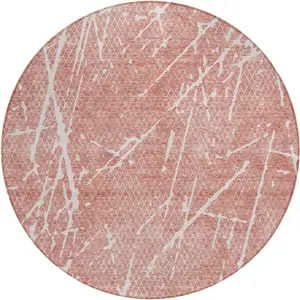 Photo of 8' Blush And Ivory Round Abstract Washable Indoor Outdoor Area Rug