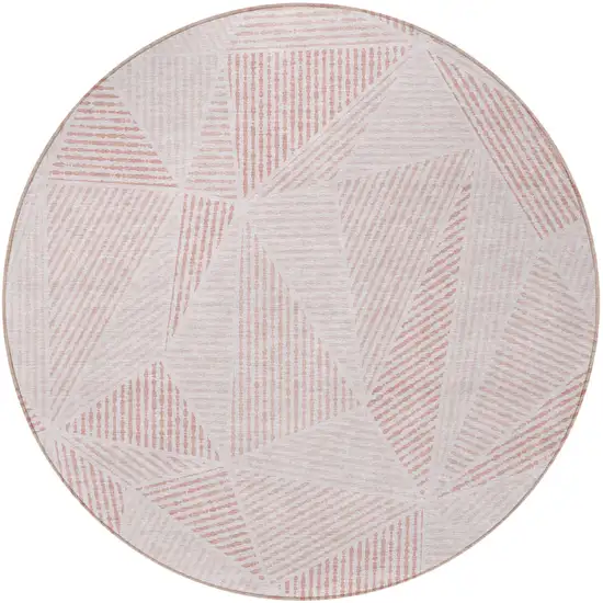 8' Blush And Pink Round Geometric Washable Indoor Outdoor Area Rug Photo 5