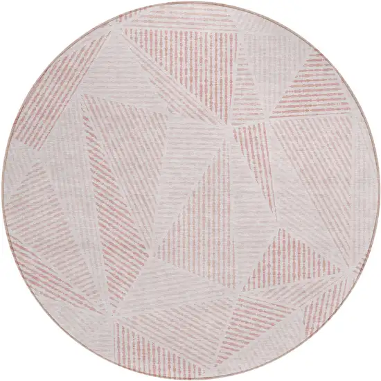 8' Blush And Pink Round Geometric Washable Indoor Outdoor Area Rug Photo 2