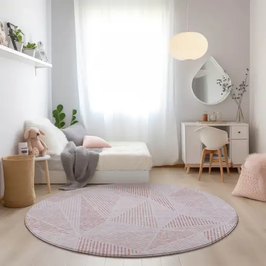 8' Blush And Pink Round Geometric Washable Indoor Outdoor Area Rug Photo 7