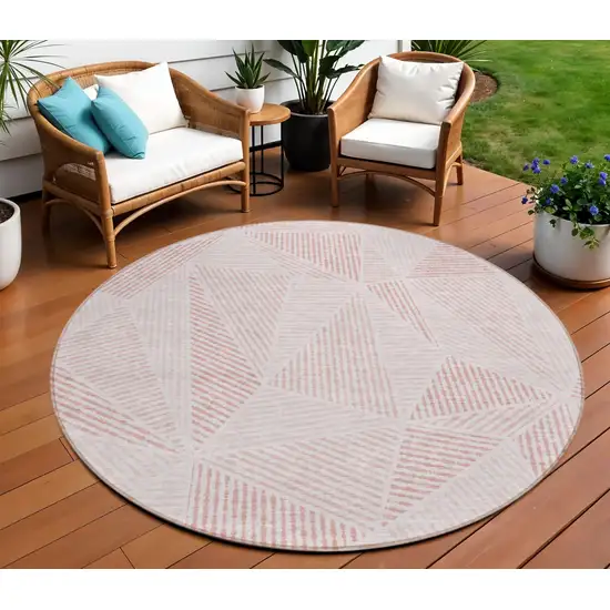 8' Blush And Pink Round Geometric Washable Indoor Outdoor Area Rug Photo 1