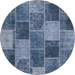 Photo of 8' Blush Denim Blue And Sky Blue Round Patchwork Washable Indoor Outdoor Area Rug