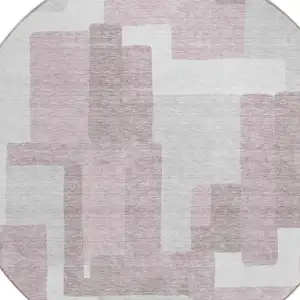 Photo of 8' Blush Gray And Ivory Round Abstract Washable Indoor Outdoor Area Rug