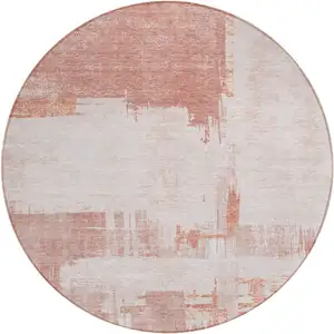 Photo of 8' Blush Mauve And Ivory Round Abstract Washable Indoor Outdoor Area Rug