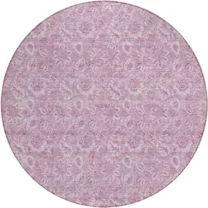 Photo of 8' Blush Mauve And Pink Round Floral Washable Indoor Outdoor Area Rug