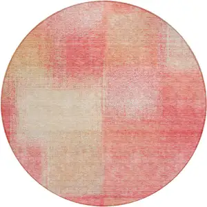 Photo of 8' Blush Pink And Ivory Round Abstract Washable Indoor Outdoor Area Rug