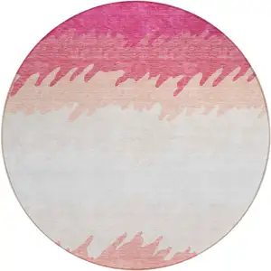 Photo of 8' Blush Pink And Ivory Round Striped Washable Indoor Outdoor Area Rug