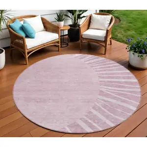 Photo of 8' Blush Pink And Mauve Round Abstract Washable Indoor Outdoor Area Rug