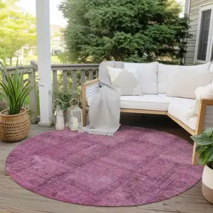 Photo of 8' Blush Pink And Mauve Round Patchwork Washable Indoor Outdoor Area Rug