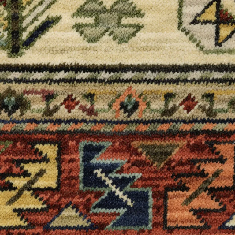 12' Brick Red Orange Rust Beige Gold Pale Blue Olive Navy And Black Oriental Power Loom Runner Rug With Fringe Photo 5