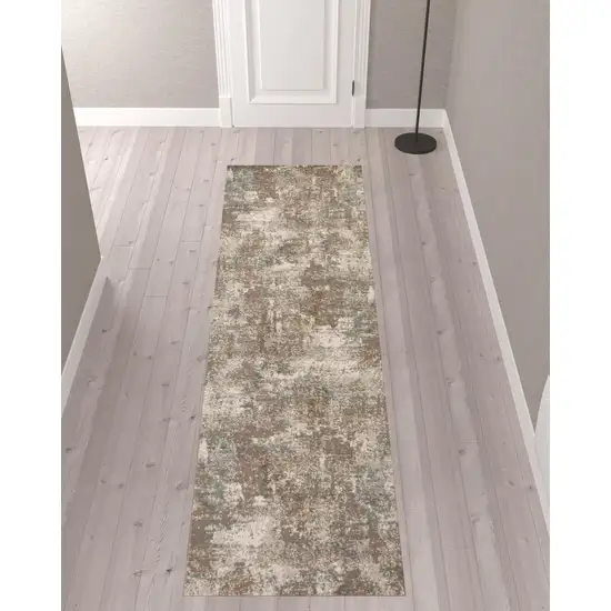 10' Brown Abstract Power Loom Runner Rug Photo 2