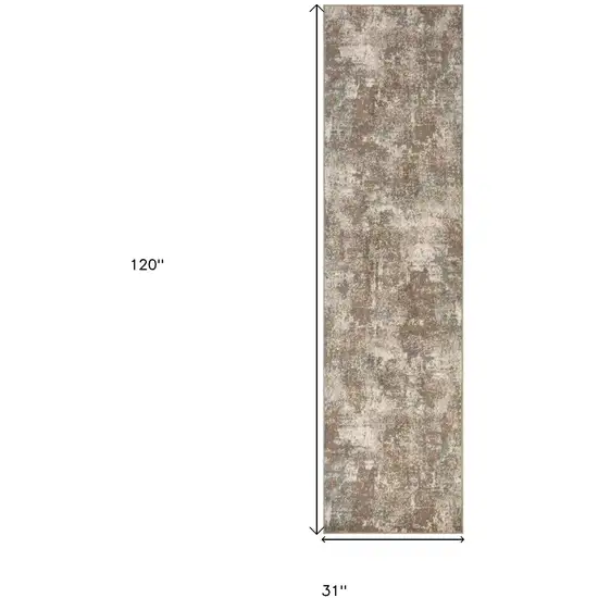 10' Brown Abstract Power Loom Runner Rug Photo 6