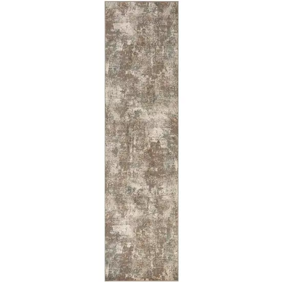 10' Brown Abstract Power Loom Runner Rug Photo 1