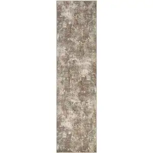 Photo of 10' Brown Abstract Power Loom Runner Rug