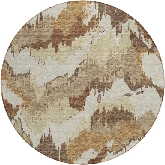 8' Brown And Beige Round Abstract Washable Indoor Outdoor Area Rug Photo 2