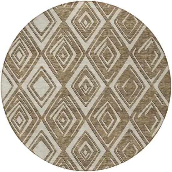 8' Brown And Beige Round Geometric Washable Indoor Outdoor Area Rug Photo 6