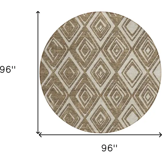 8' Brown And Beige Round Geometric Washable Indoor Outdoor Area Rug Photo 3