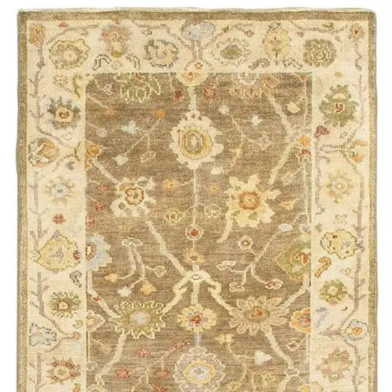 10' Brown And Beige Wool Oriental Hand Knotted Runner Rug Photo 4